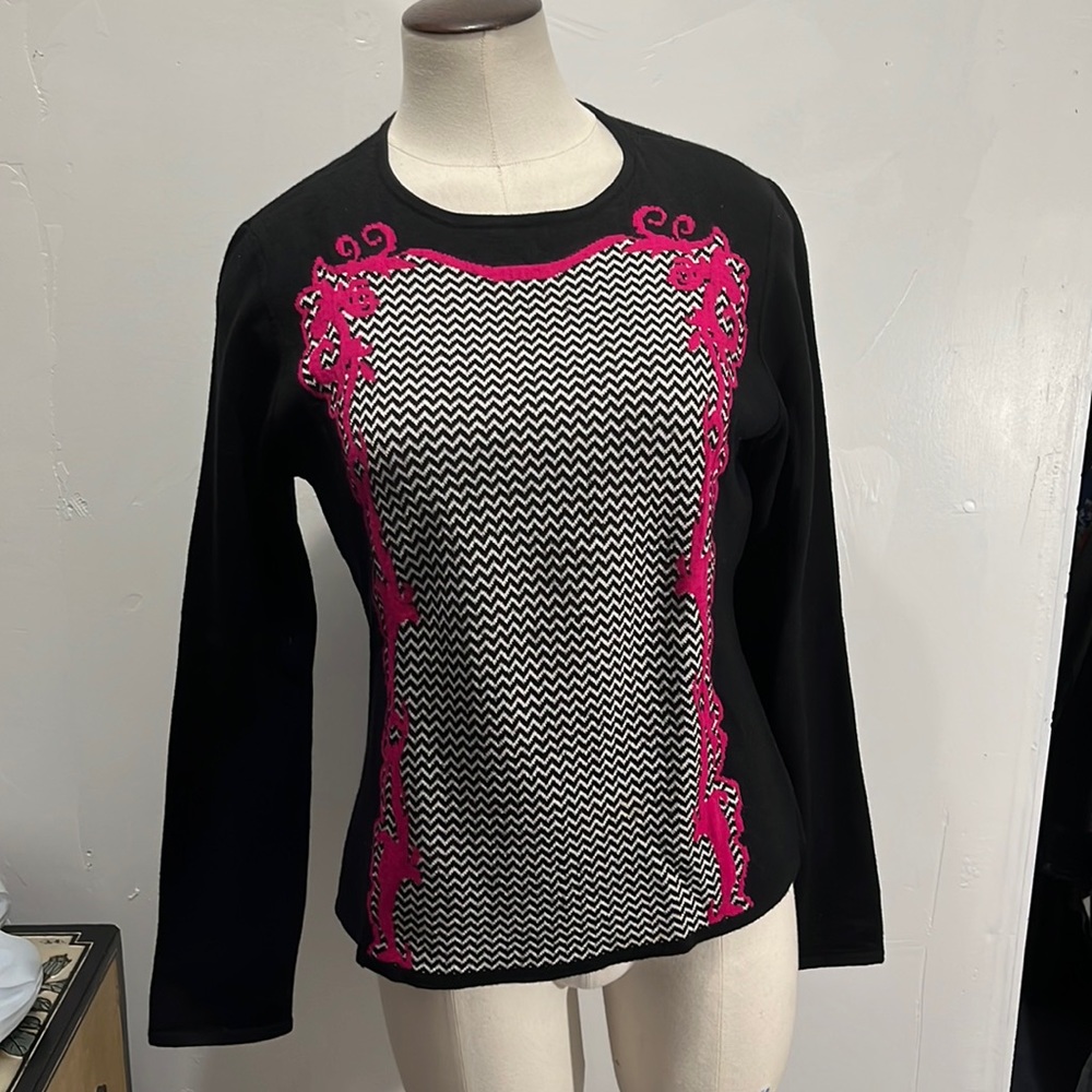 St john black white and pink wool sweater size small